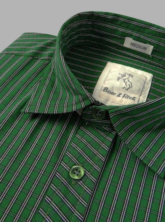 Green Micro Checked Half Sleeve Shirt for Men – Casual Style by Boer and Fitch