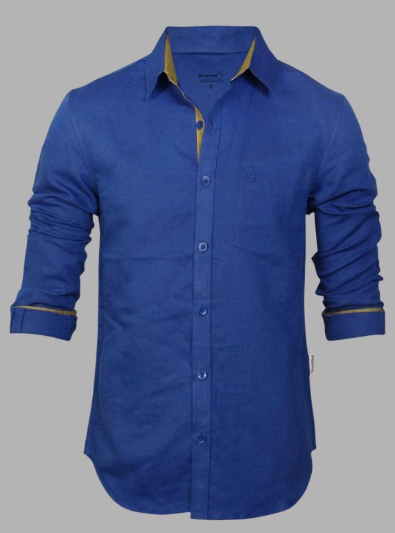Slim Fit Ink Blue Linen Shirt for Men – Smart Casual by Boer and Fitch