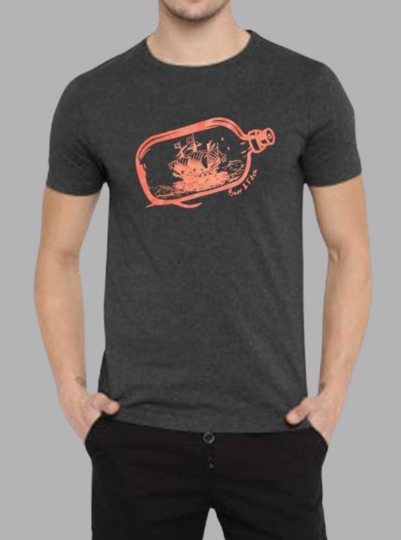 Men’s Charcoal Melange Bottle Print T-Shirt – Trendy & Comfortable | Boer & Fitch