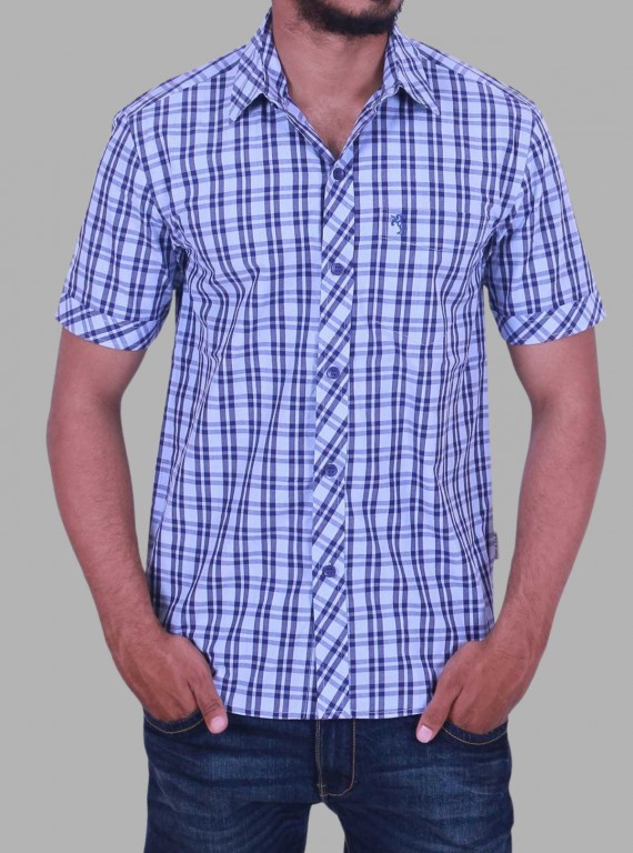 Men’s Classic Checked Blue Casual Shirt – Half Sleeve | Boer & Fitch