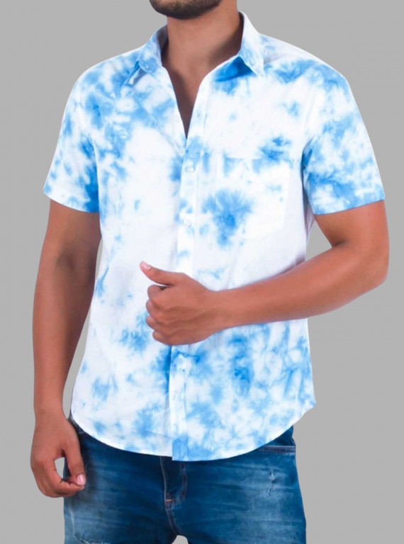 Men’s Sky Blue Tie & Dye Half Sleeve Shirt – Trendy & Comfortable | Boer & Fitch