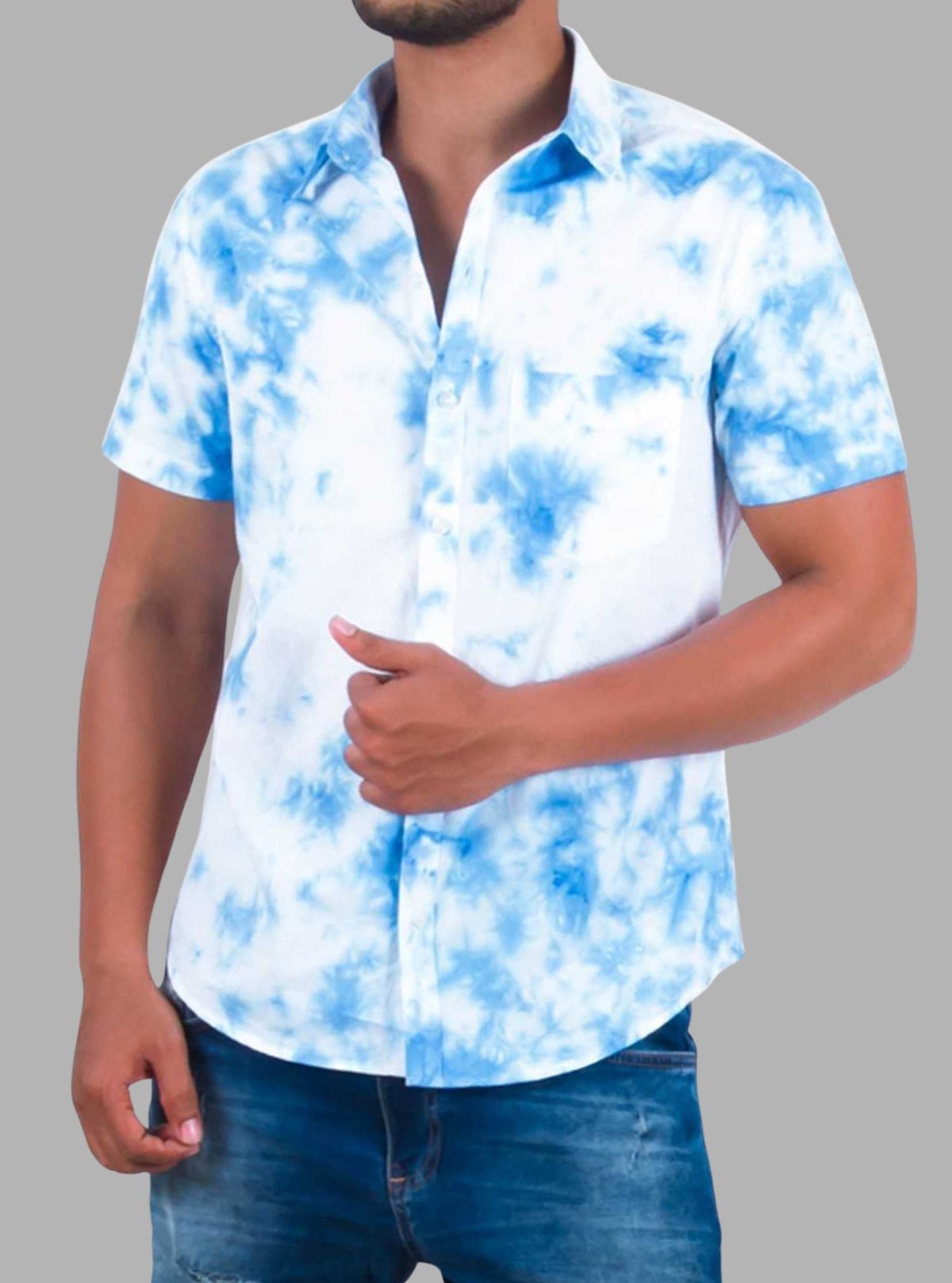 Men’s Sky Blue Tie & Dye Half Sleeve Shirt – Trendy & Comfortable | Boer & Fitch