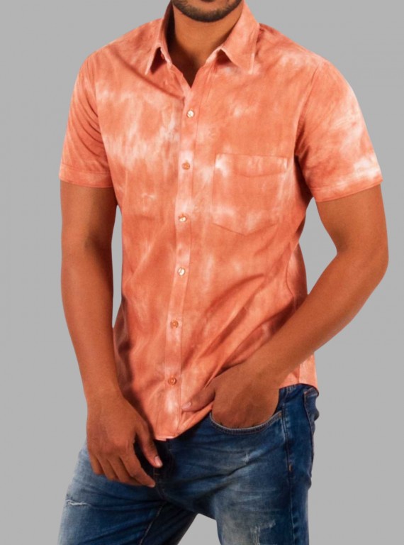 Men’s Orange Tie & Dye Half Sleeve Shirt – Trendy & Comfortable | Boer & Fitch