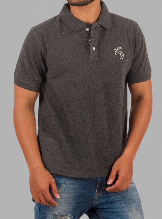 Charcoal Melange Polo T-Shirt for Men – Casual Cotton Polo by Boer and Fitch