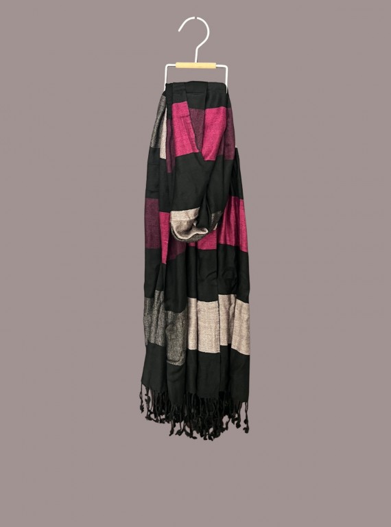 Unisex Ecru & Brown Checkered Stole in Soft Viscose Blend