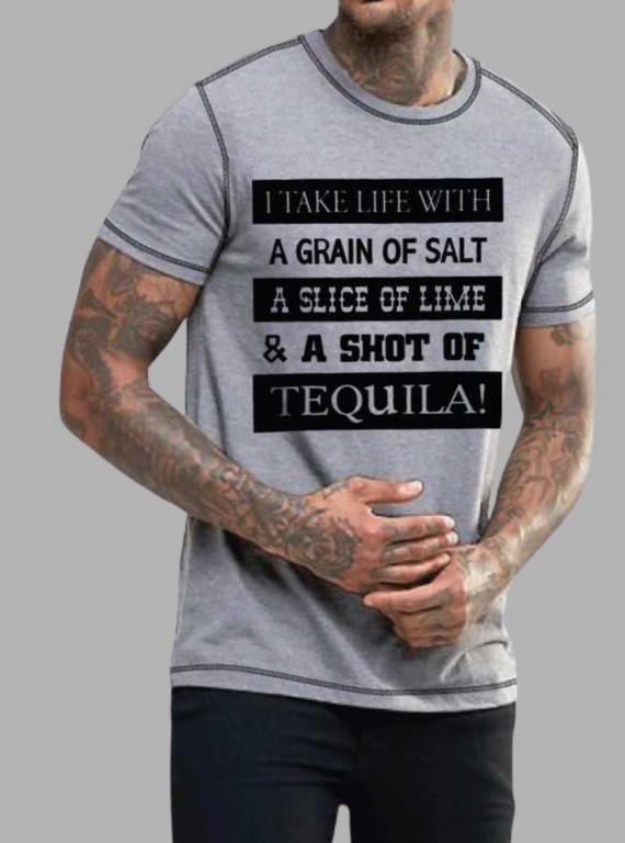 Grey Melange Typography Print T-Shirt for Men – Casual & Stylish by Boer and Fitch
