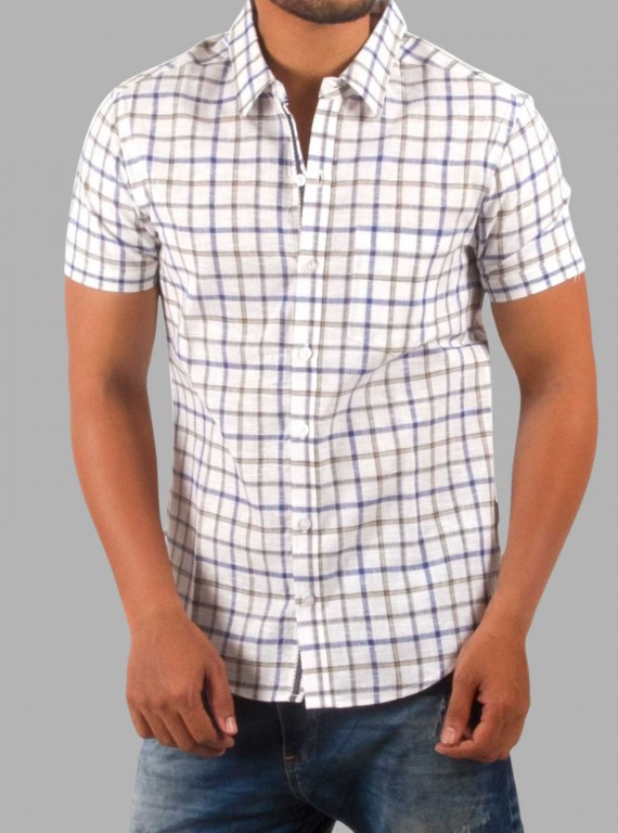 Checked Linen Blend Half Sleeve Shirt for Men – Casual Summer Shirt by Boer and Fitch
