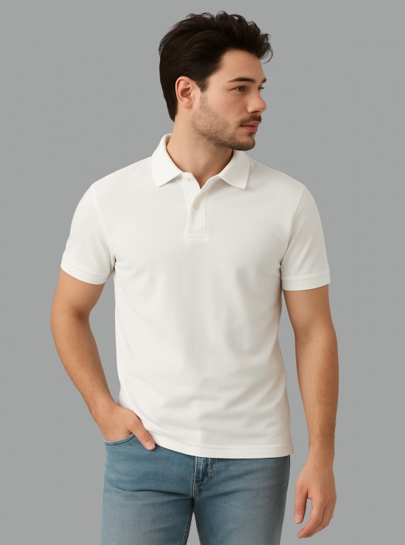 Men’s White Pique Polo T-Shirt – Classic Fit, Breathable Cotton Elegance
