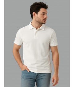 Men’s White Pique Polo T-Shirt – Classic Fit, Breathable Cotton Elegance