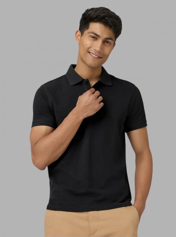 Men’s Black Pique Polo T-Shirt – Classic Fit, Premium Cotton Elegance
