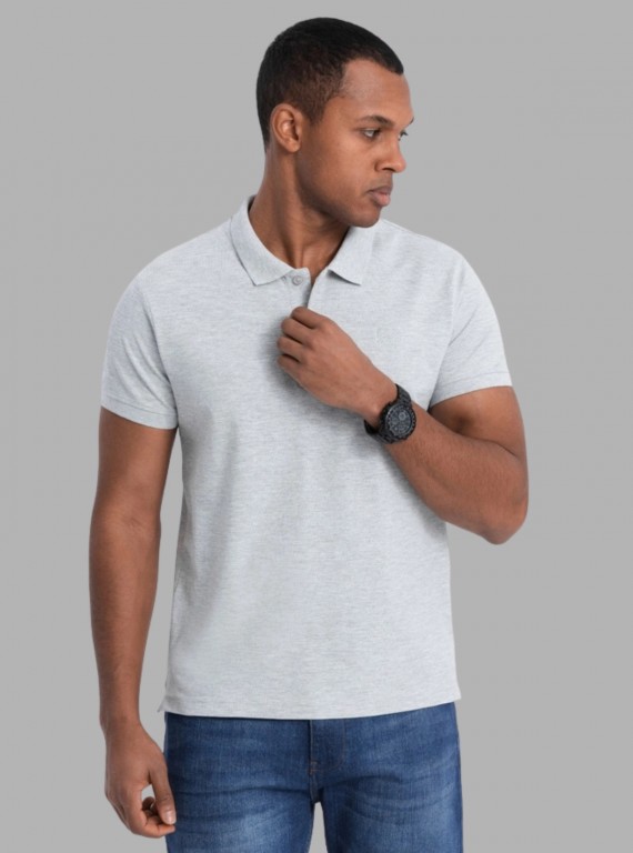 Men’s White Melange Polo T-Shirt with Collar & Cuff | 100% Cotton Piqué Knit | Boer & Fitch