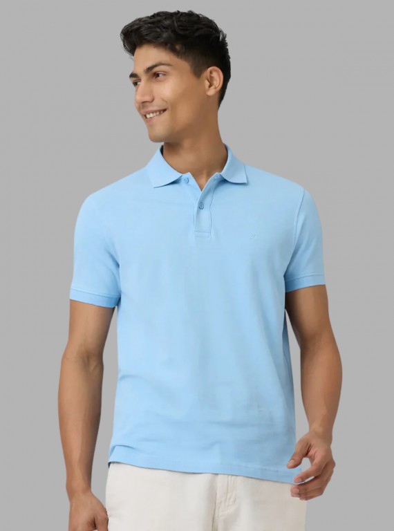 Men’s Sky Blue Polo T-Shirt with Collar & Cuff | 100% Cotton Piqué Knit | Boer & Fitch