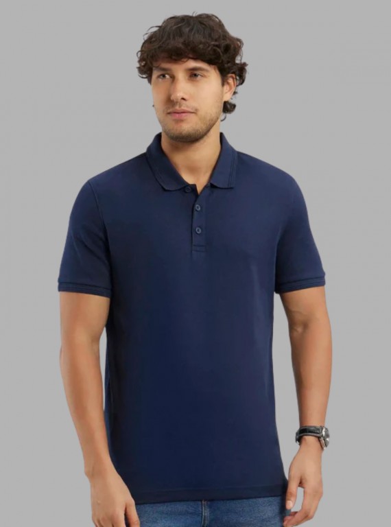 Men’s Navy Polo T-Shirt with Collar & Cuff | 100% Cotton Piqué Knit | Boer & Fitch