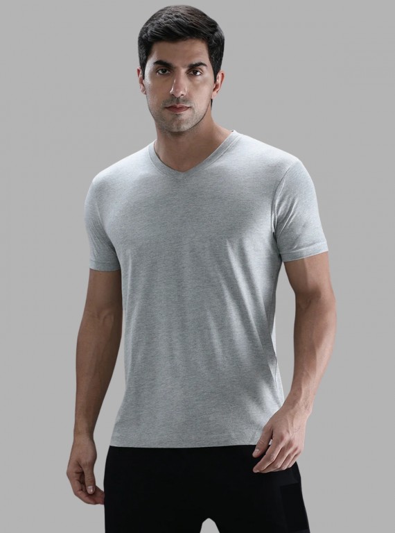 Men’s Grey Melange V-Neck T-Shirt – Minimalist Comfort & Everyday Style